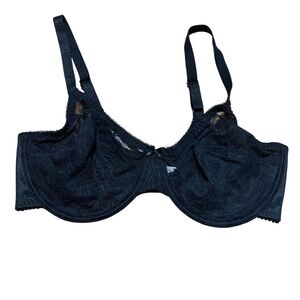 Shecurve Black Floral Lace Unlined Underwire Bra 36E Full Coverage Adjustable